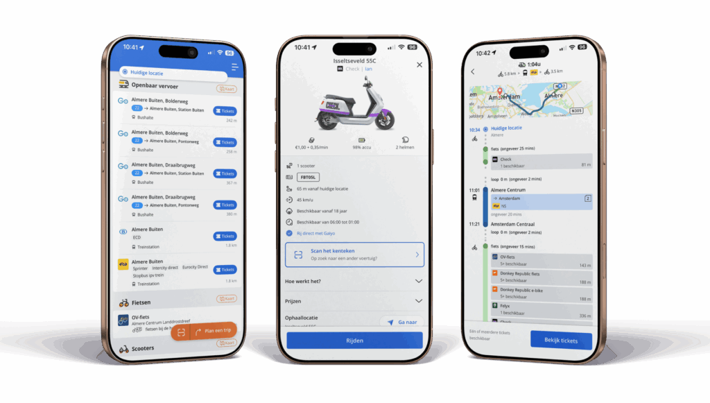 Overview of booking, planning, and traveling with the Gaiyo App on public transportation and with shared mobility