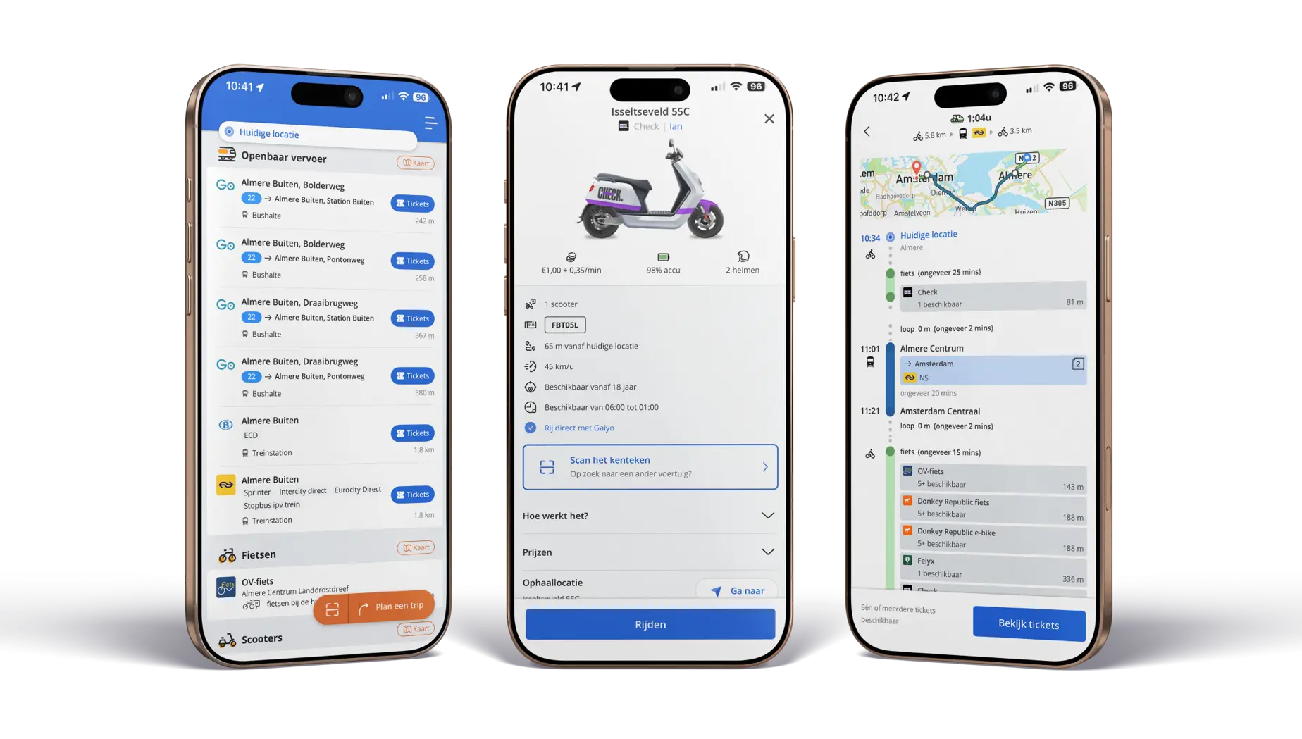 Overzicht van boeken, plannen en reizen met de Gaiyo App in OV en met deelmobiliteit