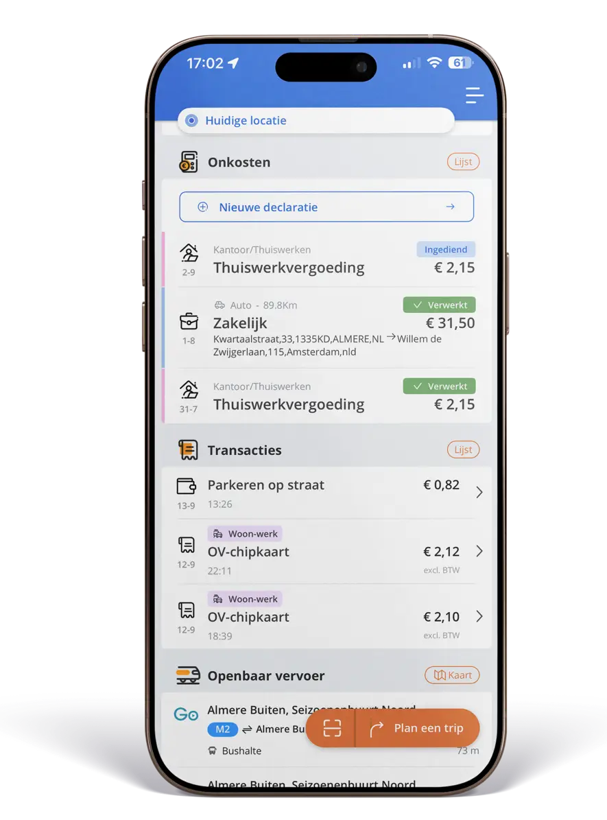 De app biedt slimme functies waarmee je eenvoudig onderscheid maakt tussen privéreizen en zakelijke ritten.